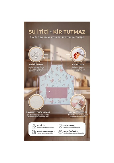 Mutfak Önlüğü Kir Tutmaz Su İtici İki Cepli Önlük Pembe - 892944565 Pembe