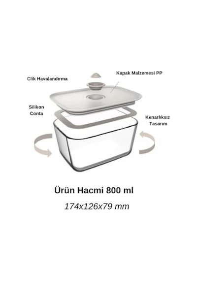 Clik Bej Dikdörtgen Saklama Kabı 800 Ml