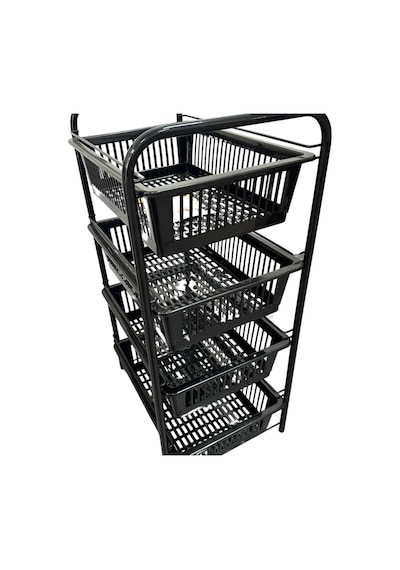 Ece Metal 4 Plastik Raflı Tekerlekli Siyah Sebzelik Meyvelik Organizer