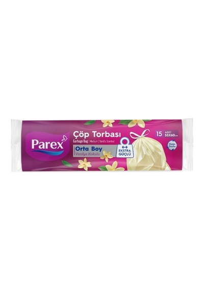 Parex Büzgülü Çöp Torbası Vanilya Orta Boy 15'li - 6 Adet Tarı