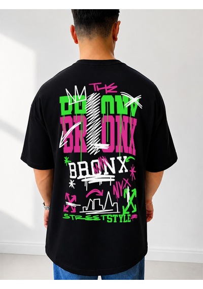 525 Oversize Sırt Baskılı Streetwear Unisex T-shirt Bronx Siyah