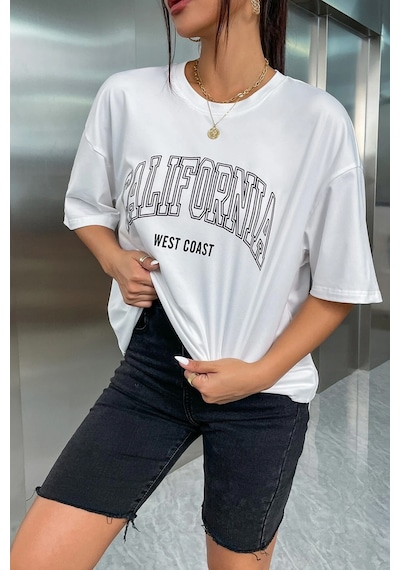 Unisex California West Coast Baskılı Tasarım Tshirt Beyaz