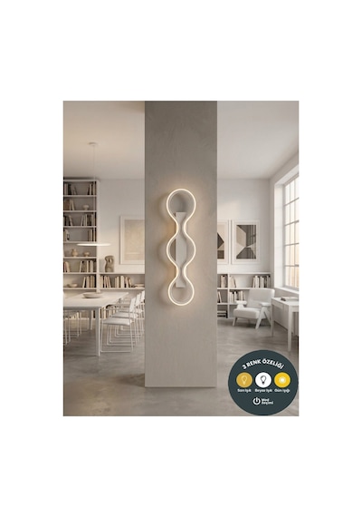 Lumina Loop Beyaz Tasarım Dikey Led Aplik Modern Gece Lambası - 3 Renkli 60 Cm
