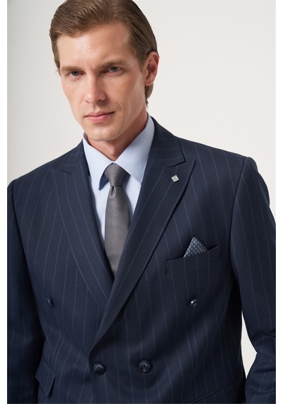 İmza Lacivert-mavi Kırlangıç Yaka Çizgili Kruvaze 6 Drop Slim Fit Tam Astar Esnek Takım Elbise 1001260286 Lacivert - Mavi İmza Lacivert-mavi Kırlangıç Yaka Çizgili Kruvaze 6 Drop Slim Fit Tam Astar Esnek Takım Elbise 1001260286 Lacivert - Mavi