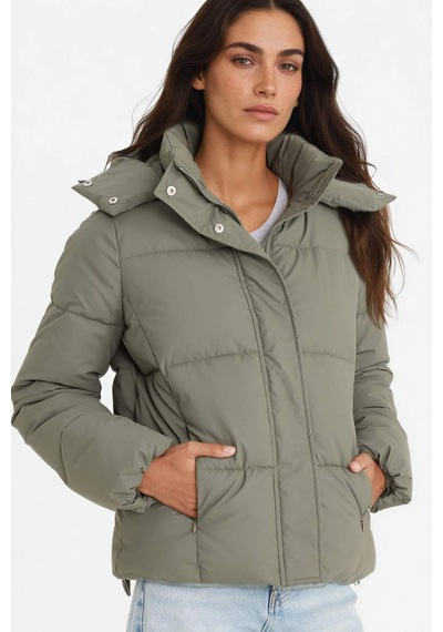 Defacto Regular Fit Kapüşonlu Fermuarlı Şişme Mont F2143ax25wnkh6 Haki-kh6