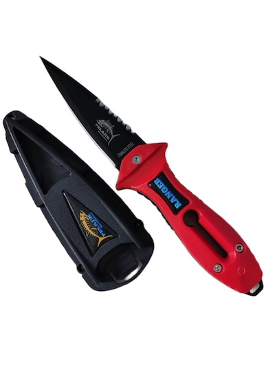 Pelajik Ranger Pro Kol Bandı Dalış Bıçağı Şiş Kakıçlı Paslanmaz Çelik Zıpkıncı Bıçağı Kırmızı