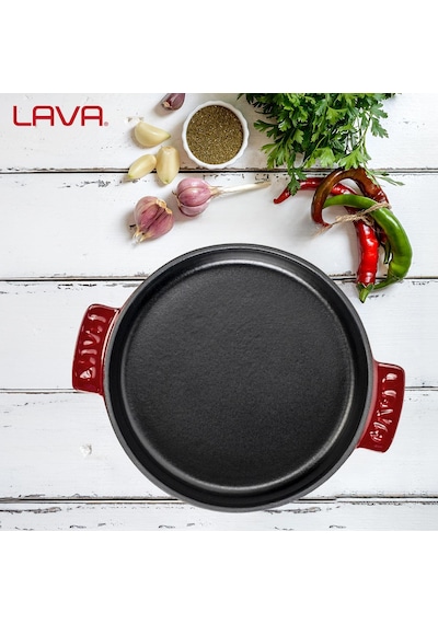 Lava Döküm Yuvarlak Güveç Kabı Döküm Demir Yekpare Çift Kulplu Çap Ø 17cm.-bordo Bordo