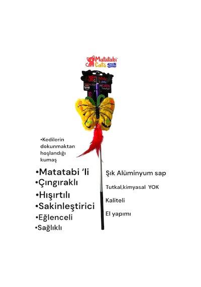 Matatabi Cats Kelebek Al. Saplı Kedi Oltası Matatabi,çıngırak Ve Özel Hışırtı İçerir.özel Kumaş