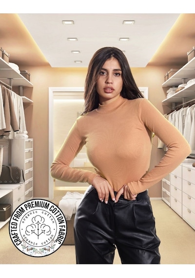Alya Underwear Kaşkorse Yarım Boğaz Body Sweatshirt, Fitilli Kumaş, Likralı, Bordo Pudra