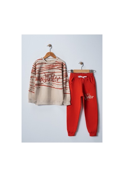 Veramoni Hello Winter Baskılı Uzun Kollu Lastikli Bel Cepli Unisex Çocuk Alt Üst Takım Kiremit Rengi Veramoni Hello Winter Baskılı Uzun Kollu Lastikli Bel Cepli Unisex Çocuk Alt Üst Takım Kiremit Rengi