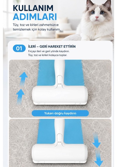 Tüy Toplayıcı Hazneli Gırgır Evcil Hayvan Tüy Temizleme Rulosu Kolay Temizlik Aparatı