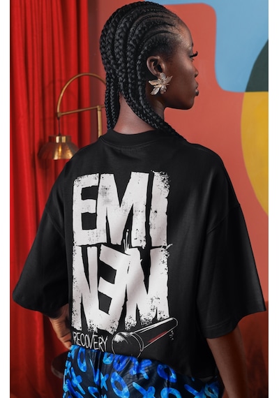 Eminem Recovery Rapper Şarkıcı Sırt Baskılı Unisex Oversize Tişör Siyah