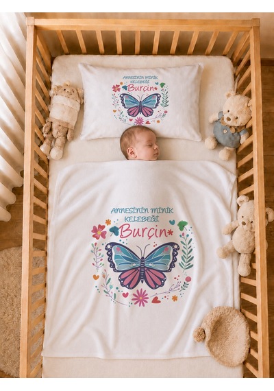 Pia Baby Kız Bebek Tulum Seti İsme Özel %100 Pamuk Organik Baskılı Yastık Kılıfı Ve Battaniyeli Tulum 2041tybyx Ekru