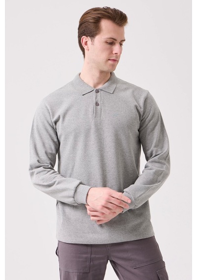 Herba Polo Sweat Erkek Uzun Kollu Pamuklu Sweatshirt İş Ve Günlük Kullanım İçin Gri Melanj