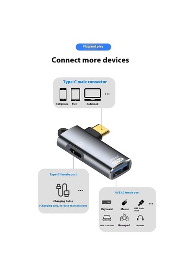 Ga29 Type-c Metal Adaptör Usb 3.0 5gbps Veri Aktarımı 100w Pd Şarj İ-phone Android Uyumlu Gümüş
