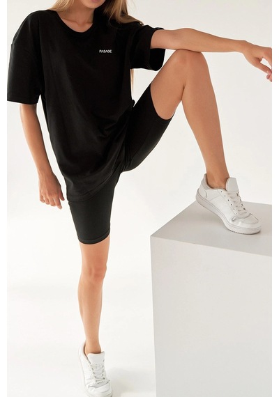 Oversize Left Pasage Baskılı Siyah Tshirt Nrage190 Siyah