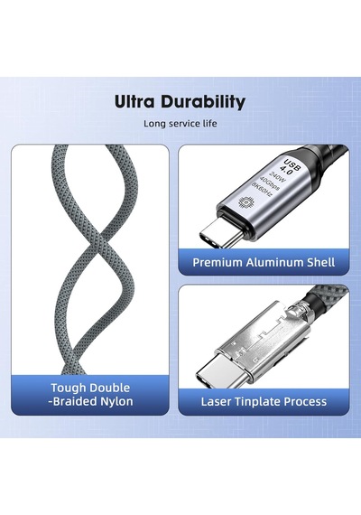 Type C To Type C Usb4.0 240w 40gbps 8k60hz Uzatma Kablosu 1 Metre Lcu Standart