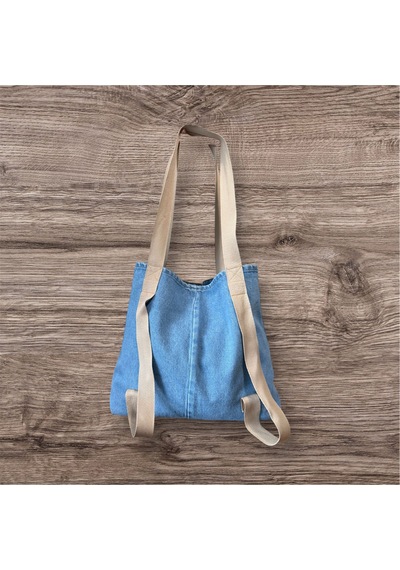 Spor Ve Casual Kullanım İçin Denim Yoga Matı Bölmeli Çanta / El Yapımı & Dayanıklı Mavİ
