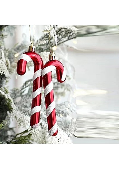Vıp Yüksek Kalite 6 Adet Baston Süs 13 Cm Parlak Simli Kırmızı Yılbaşı Ağacı Süsü Noel Ağacı Süsleri