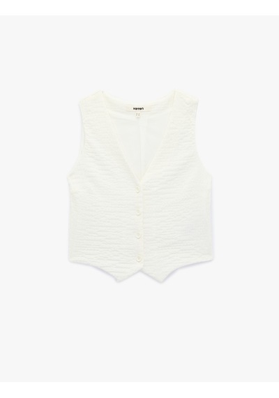 Koton Bürümcük Kumaş Slim Fit V Yaka Düğmeli Yelek Ekru 6sak30004ek