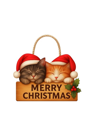 Uyuyan Kedili Yılbaşı Ahşap Kapı Süsü Noel Kapı Süsü, Yılbaşı Süsü Yılbaşı Temalı Hediyeler 30-18 Cm Genel