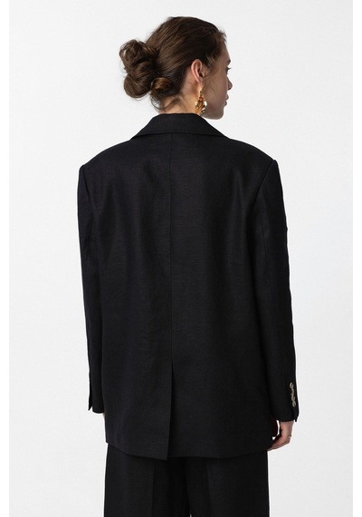 Antioch 100% Keten Kadın Blazer Ceket Siyah