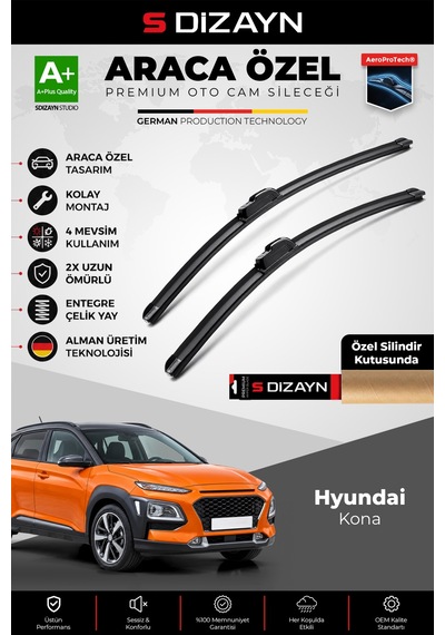 S-dizayn Hyundai Kona Ön Cam Silecek Seti 2017-2023 Premium Araca Özel 65-40 Cm A+ Kalite