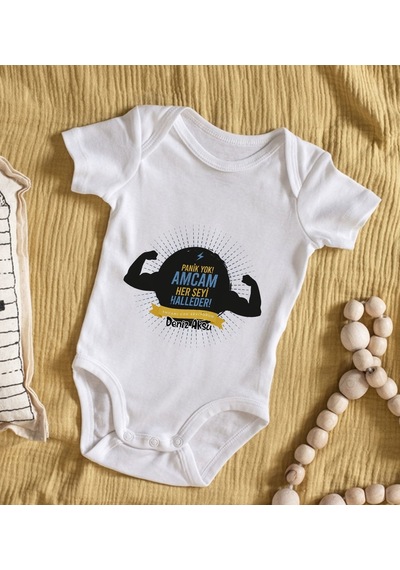 Bk Gift Bk Kids İsimli Amcam Her Şeyi Halleder Tasarımlı Bebek Body Zıbın - Model 1 12-18 Ay Sarı