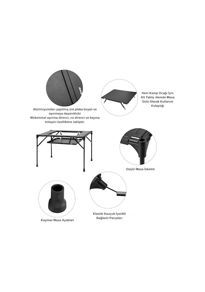 Kingcamp Loes Ultralight Alüminyum Midi Katlanır Kamp Masası Siyah