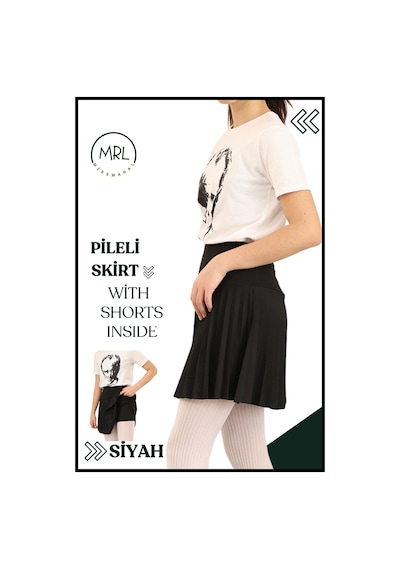 Kız Çocuk Pileli Siyah Etek Yüksek Bel İçi Şortlu Likra Kumaş Okul-oyun-spor-etkinlik Eteği 4103 Siyah