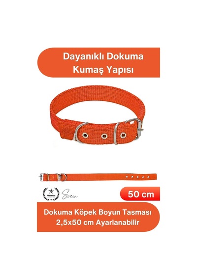 Tasma Dokuma Köpek Boyun Tasması Turuncu 2,5x50 Cm Ayarlanabilir Dayanıklı Gezdirme Tasması Paslanm