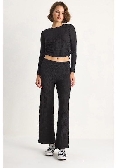 Shade Kadın Yanları Bağlamalı Crop Beli Lastikli Yüksek Bel Pantolonlu Bürümcük Takım 8075 60284110 - Siyah