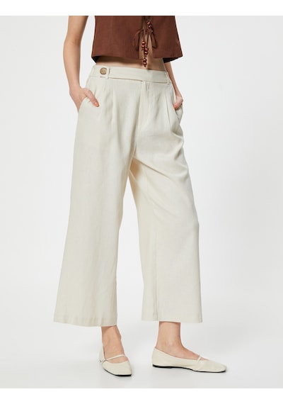 Koton Keten Pantolon Bol Paça Crop Bej 4sak40488pw Ekru