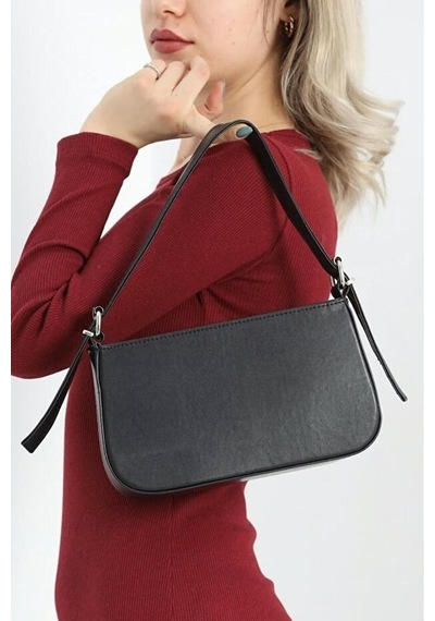 Lovelystore Düz Baget Astarlı 3 Gözlü Basic Omuz Çantası 27x15 Siyah