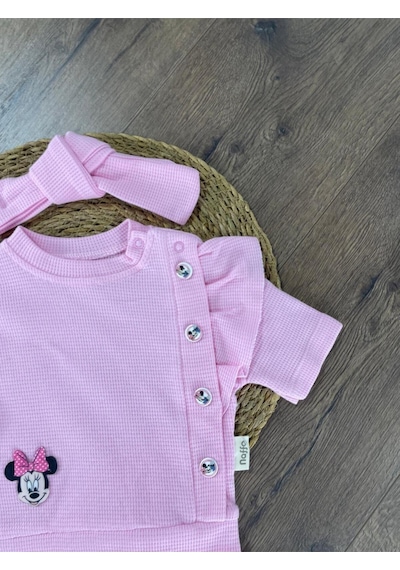 Bebicix Yandan Düğmeli Şortllu İkili Takım Pembe