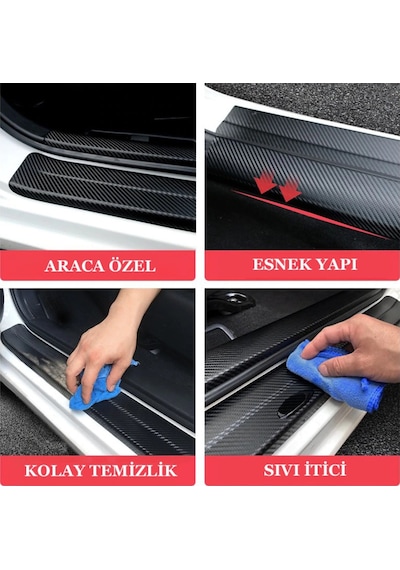 Peugeot 307 Karbon Kapı Eşiği Oto Sticker 4 Adet