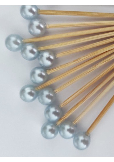 50 Adet Dekoratif Bebe Mavisi Yuvarlak İncili Pasta Kürdanı 6,5 Cm-boncuk 8 Mm - Mavi Pasta Kürdanı