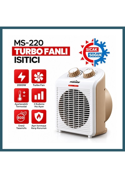 Marsstar MS-220 Turbo Fanlı Elektrikli Sıcak Ve Soğuk Isıtıcı