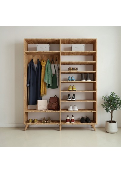 Alara Tamamı Mdf Aynalı Portmanto Vestiyer Ayakkabılık Çam 160 Cm - M2