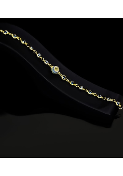 Papatya Silver 925 Ayar Gümüş Gold Kaplama Cam Göz Firuze Nazar Bileklik