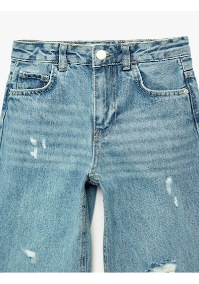 Koton Yüksek Bel Pamuklu Balon Kesim Denim Pantolon Orta İndigo 6skg40092ad