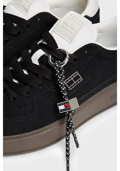 Tommy Jeans Logolu Süet Deri Sneaker Ayakkabı Kadın Ayakkabı En0en03122 Bds Siyah