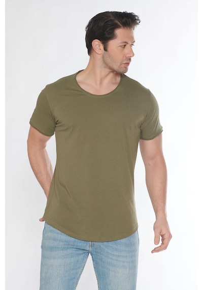 Black Horn Erkek Geniş Yaka %100 Pamuk Salaş T-shirt Haki