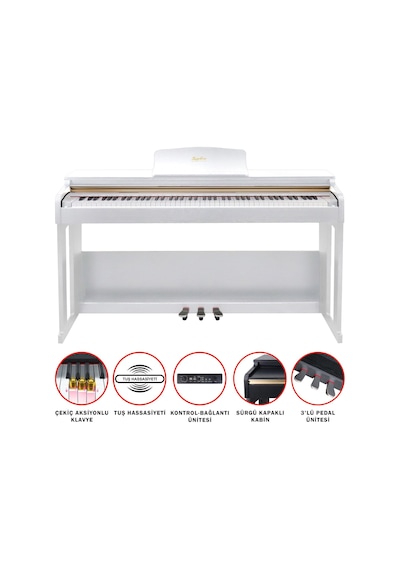 Jwin Sapphire Sdp-214 Çekiç Aksiyonlu 88 Tuşlu Dijital Piyano - Beyaz