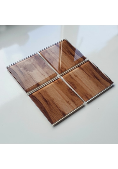 Decorita Cam Bardak Altlığı Yeni Ahşap Desen 4'lü Takım 10 x 10 CM Çok Renkli