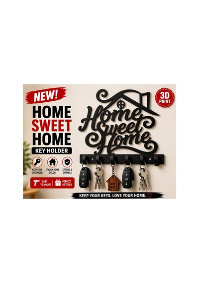 Home Sweet Home Yazılı Anahtar Askısı - 6 Anahtarlık Askılı