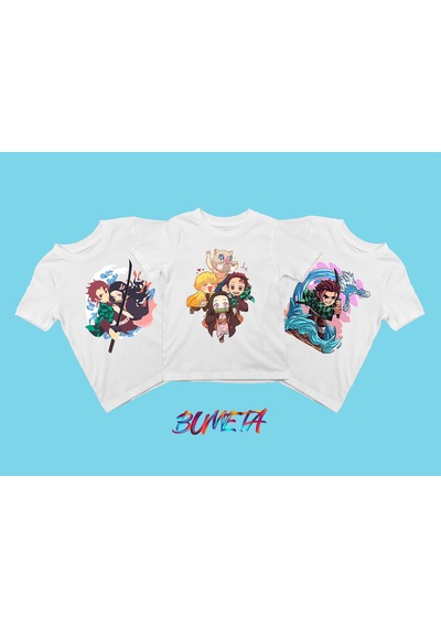 Bumeta Demon Slayer Karakter Baskılı Çocuk Tişört 3'lü Set Beyaz