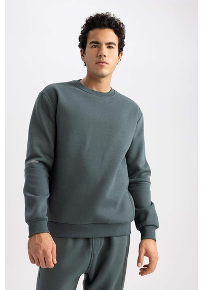 Defacto Defactofit Standart Fit Bisiklet Yaka Basic Düz Reflektör Kalın Sweatshirt Y4531az23augn1019 Yeşil