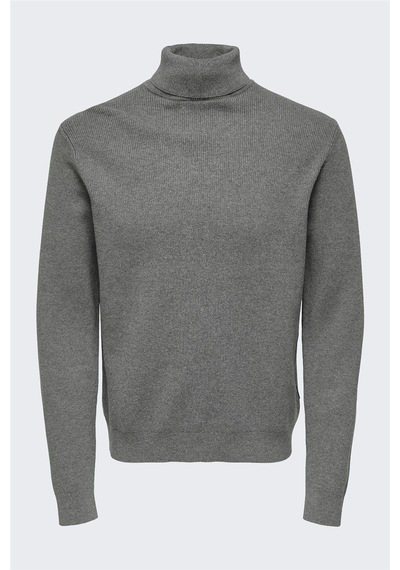 Only & Sons Onsphil Reg 12 Struc Roll Neck Knit Noos Erkek Gri Kazak - 22023202 Gri