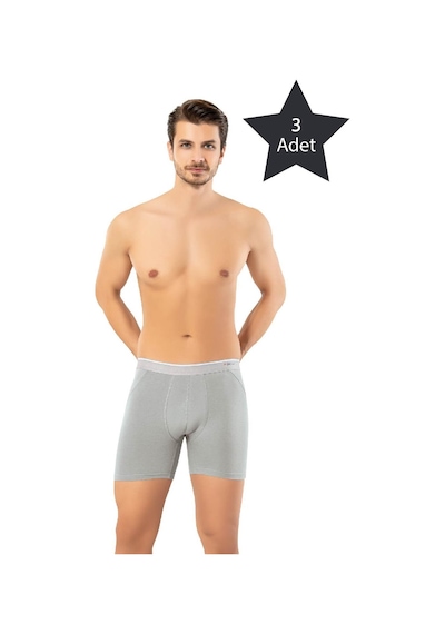 Erdem Erkek Pamuk Elastan Uzun Boxer 1470 - 3 Adet Gri